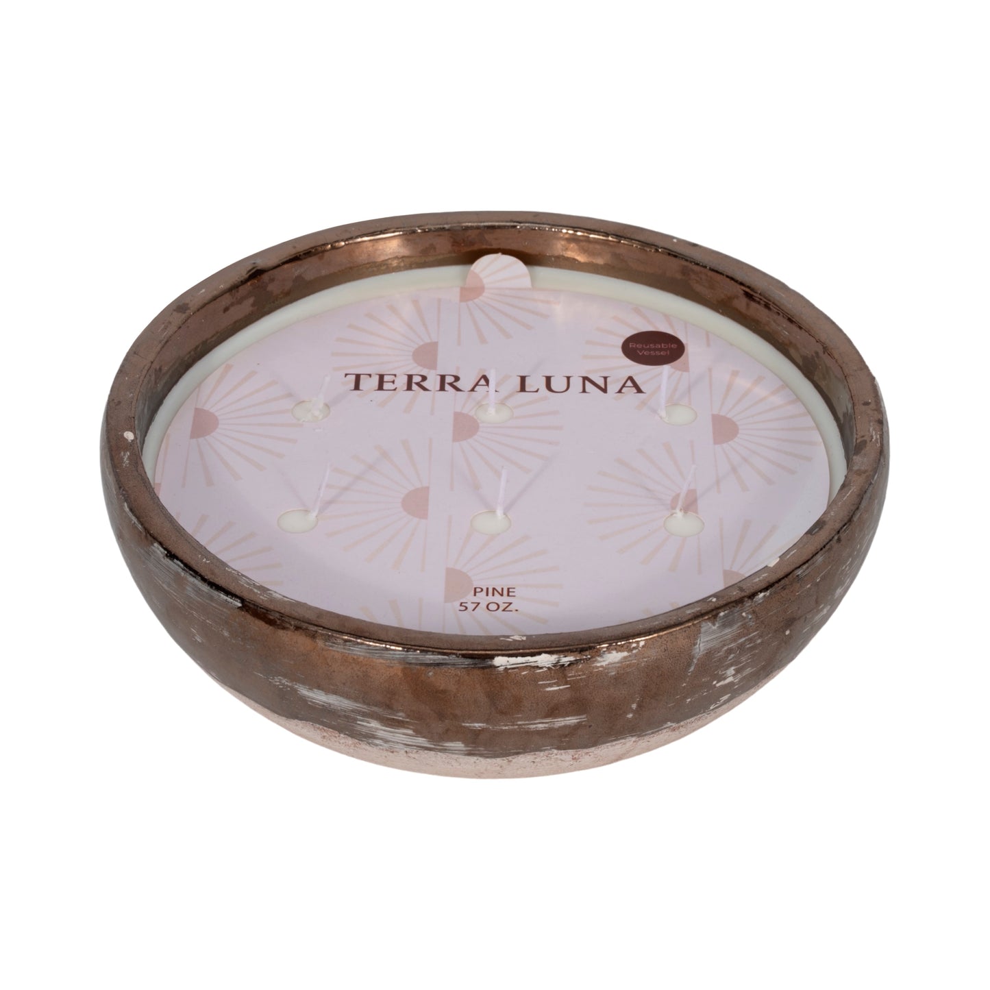 12" 57 Oz Pine Bowl Candle, Grey/gold