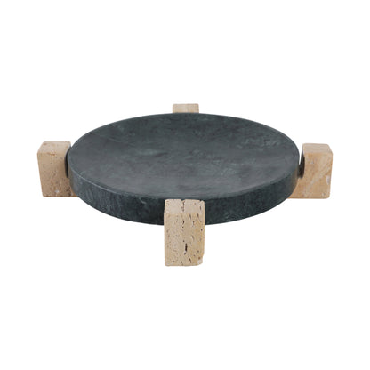 15" Archer Large Green Marble And Travertine Tray