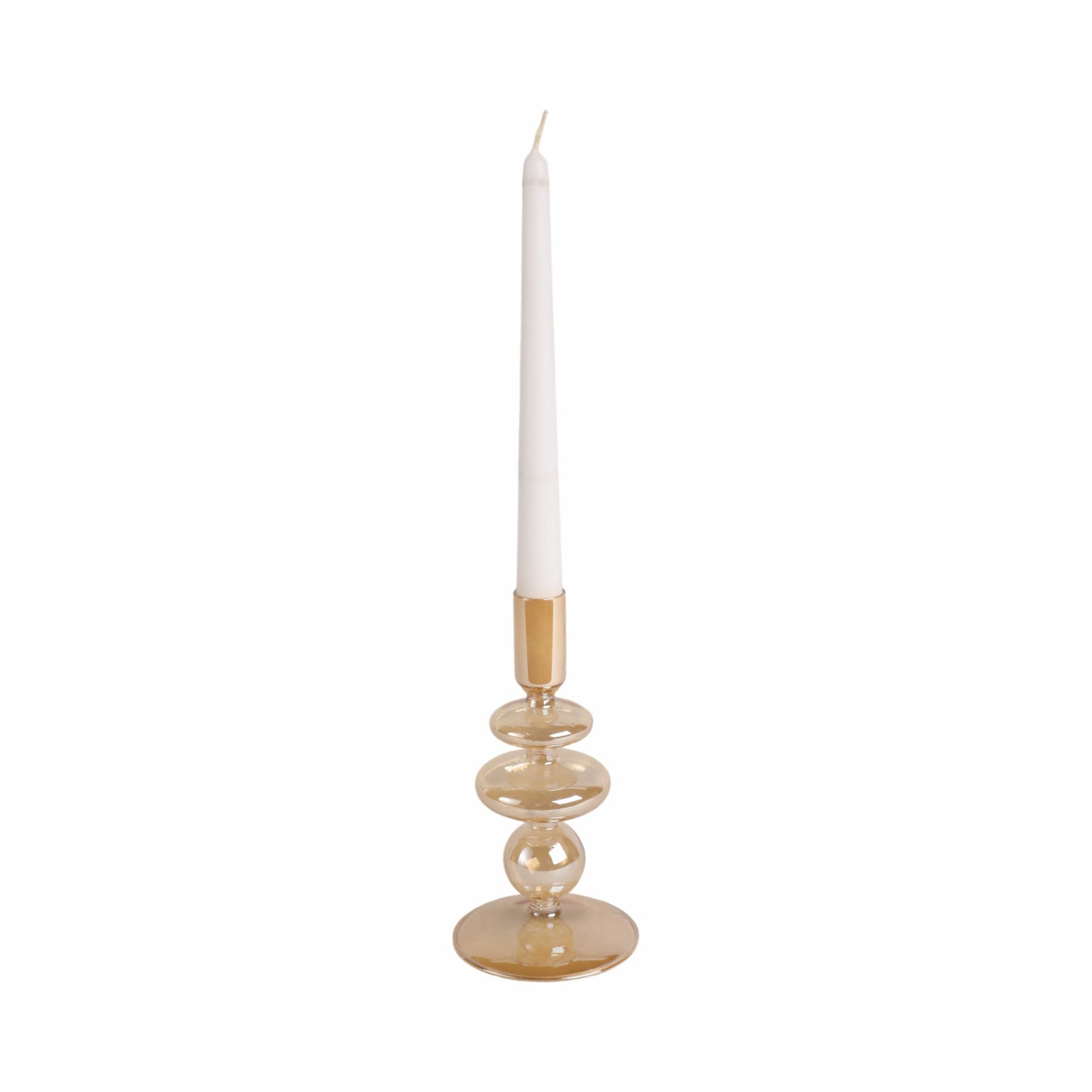 7" Vintage Glass Taper Candle Holder, Gold Luster