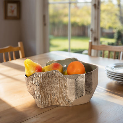 13" Metal Trunk Bowl With Color Inside, Gold/green