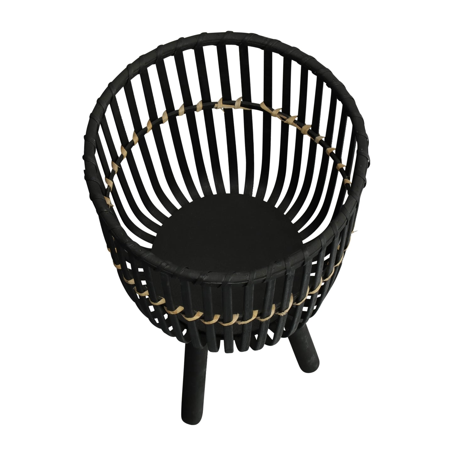 أحواض زرع صغيرة بقاعدة من الخيزران مقاس 11/13/15 بوصة، أسود