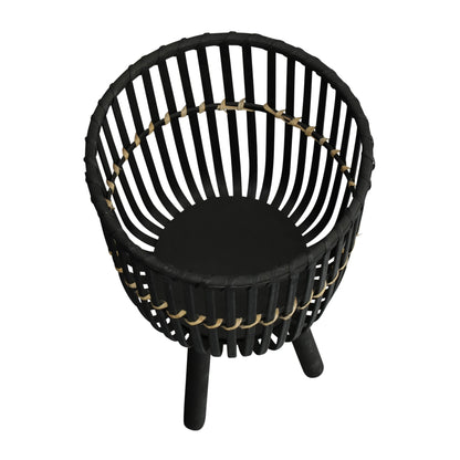 أحواض زرع صغيرة بقاعدة من الخيزران مقاس 11/13/15 بوصة، أسود