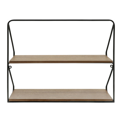 Metal /wood 20" 2 Tier Wall Shelf, Black/brwn