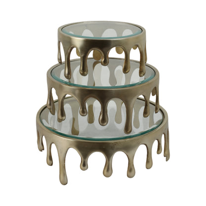 S/3 9/12/14" Nevis Glass And Aluminum Risers