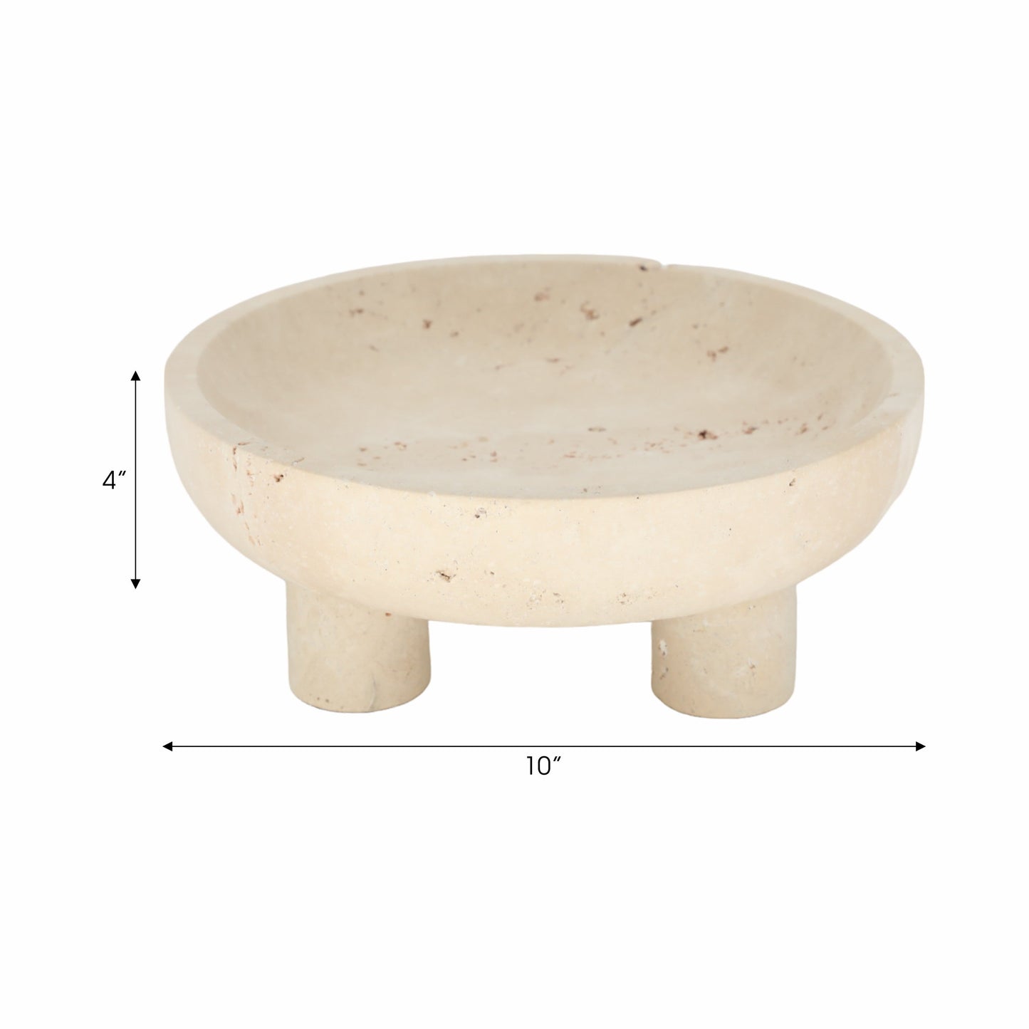 10" TRAVERTINE FOOTED BOWL, TAN