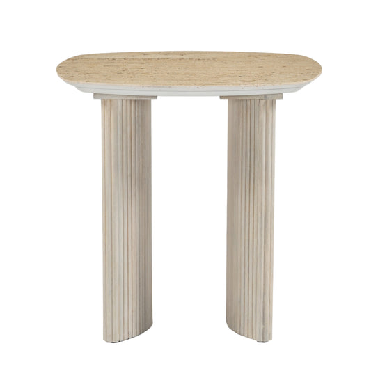 EV21206-01 |24"catalina Travertine&fluted Wood Accent Table/kd