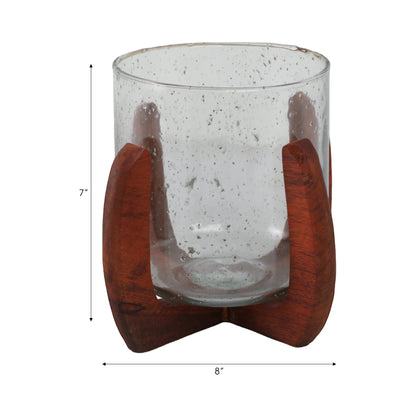 Glass, 8" Votive Holder W/ Base, Brown/clear