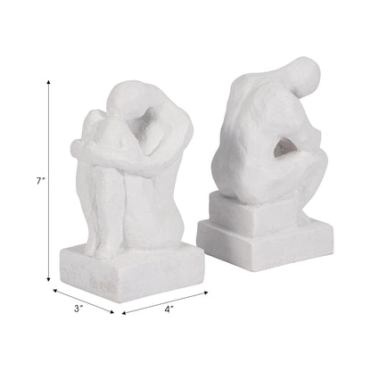 S/2 7" Thinking Man Bookends, White