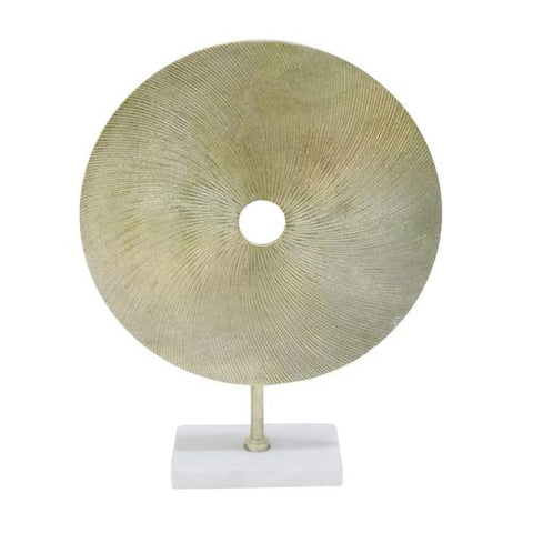 ALUMINUM GOLD DISK ON WHITE BASE, 21