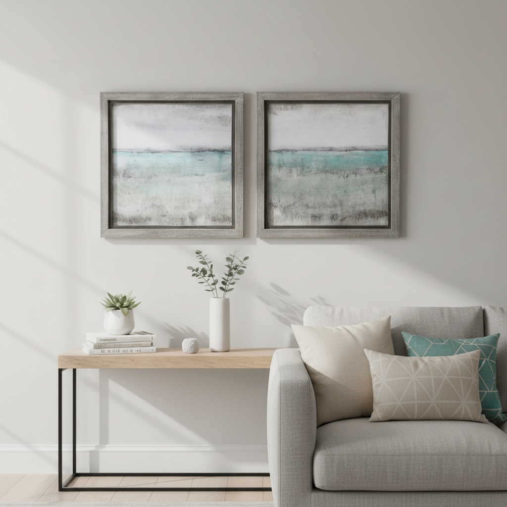 Aqua Horizon Framed Prints, S/2