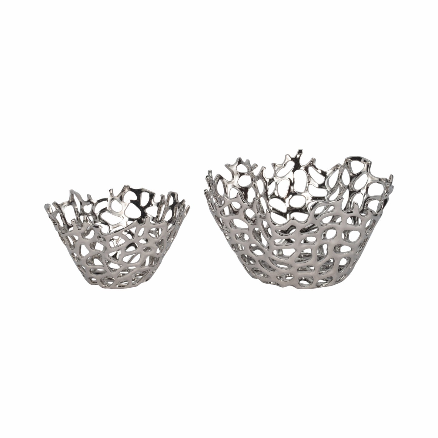 S/2 10/13" Steffi Silver Ceramic Bowls