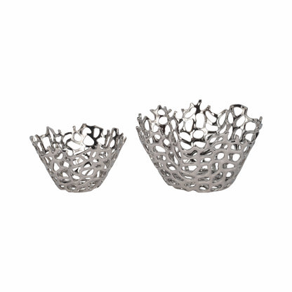 S/2 10/13" Steffi Silver Ceramic Bowls