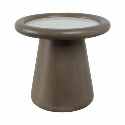 20" Aleena Wood And Marble Accent Table, Brwn