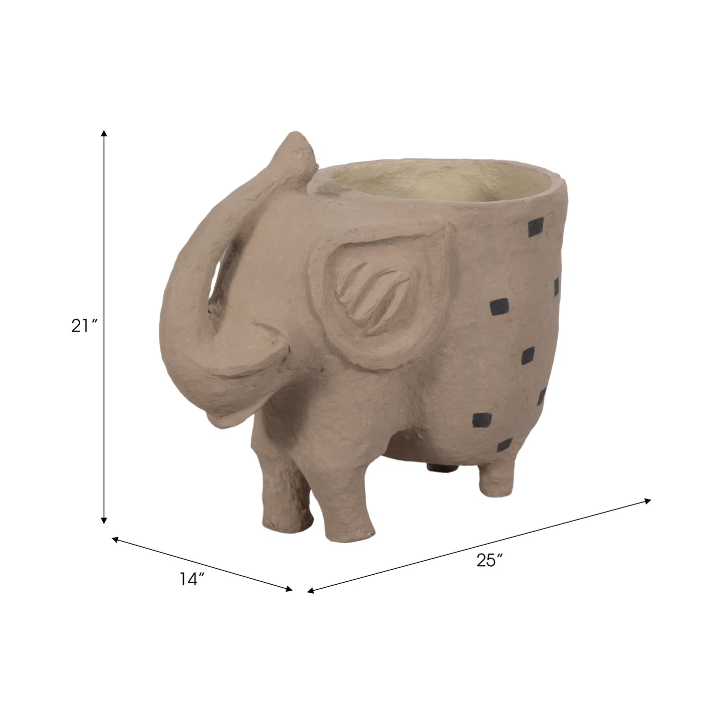 25" Paper Mache Elephant Planter, Ivory
