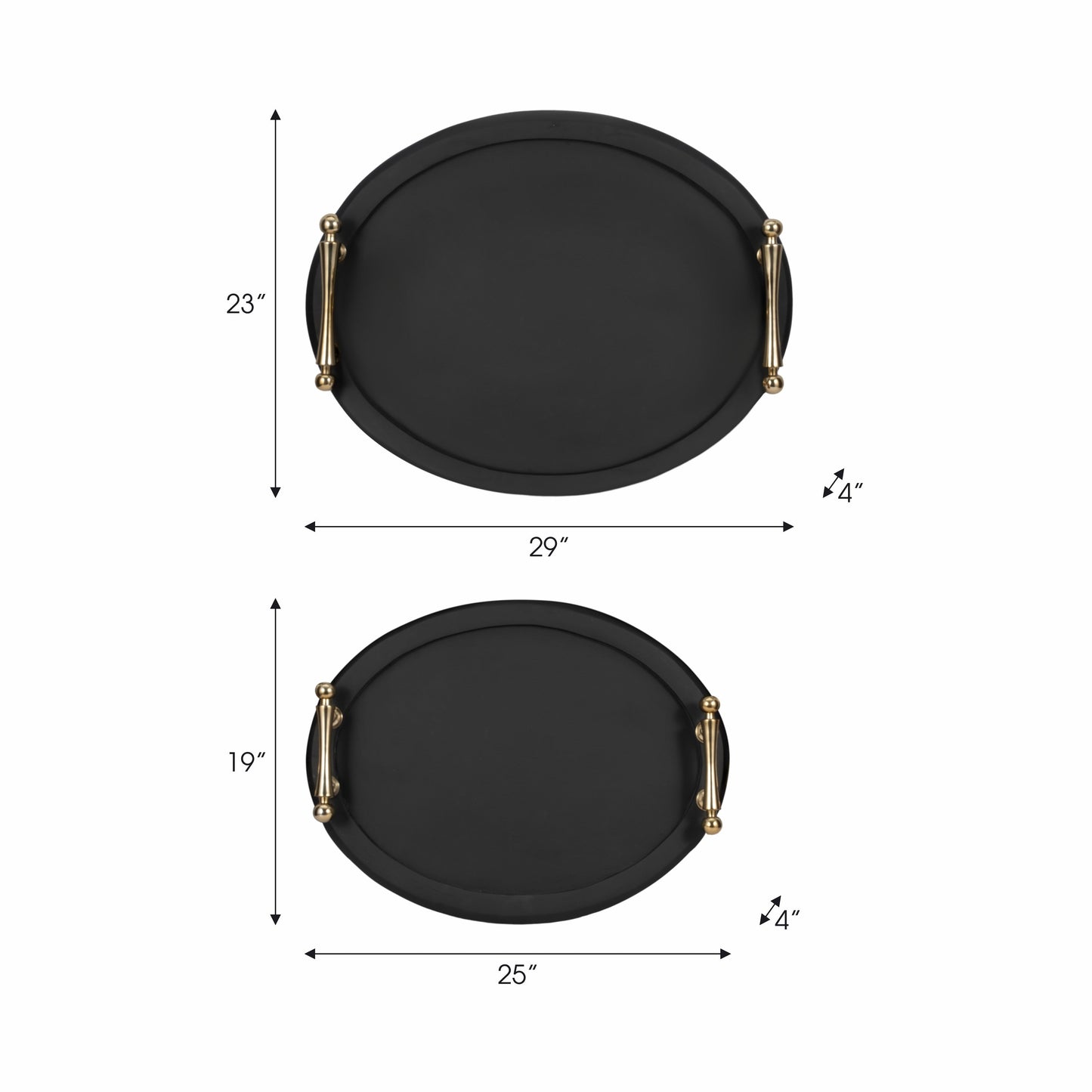 S/2 25/29" Cylde Wood Trays, Black