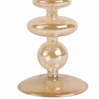 7" Vintage Glass Taper Candle Holder, Gold Luster