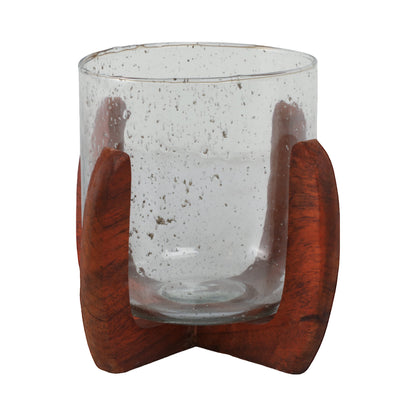 Glass, 8" Votive Holder W/ Base, Brown/clear
