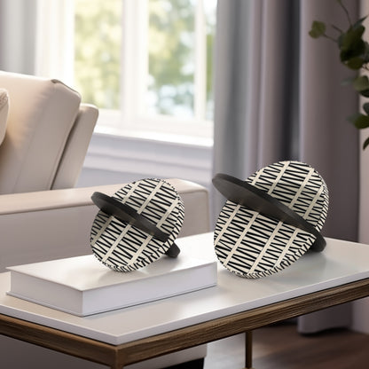 S/2 7/10" Gobiel Black & White Resin Orbs