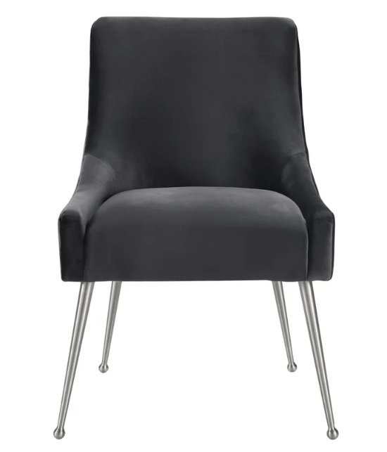 Beatrix Grey Velvet Side Chair with Silver Legs