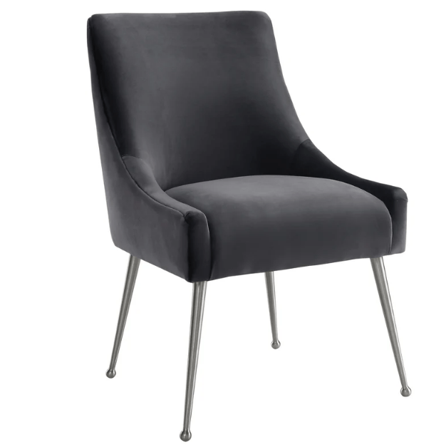 Beatrix Grey Velvet Side Chair with Silver Legs