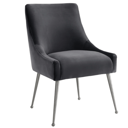 Beatrix Grey Velvet Side Chair with Silver Legs