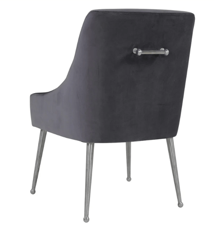 Beatrix Grey Velvet Side Chair with Silver Legs