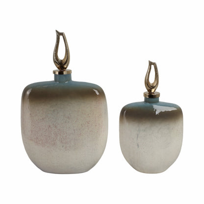 S/2 15/18" Ashford Glass Bottles With Metal Topper