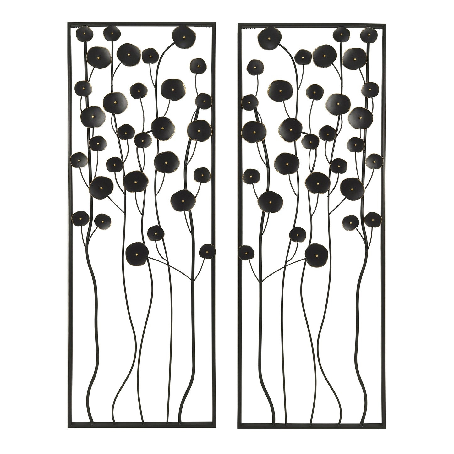 S/2 36" Dainty Flowers Metal Wall D?cor, Black/gol