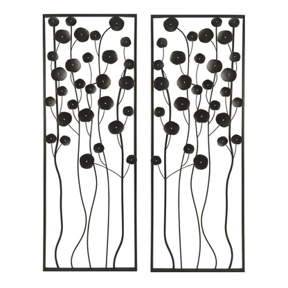 S/2 36" Dainty Flowers Metal Wall D?cor, Black/gol