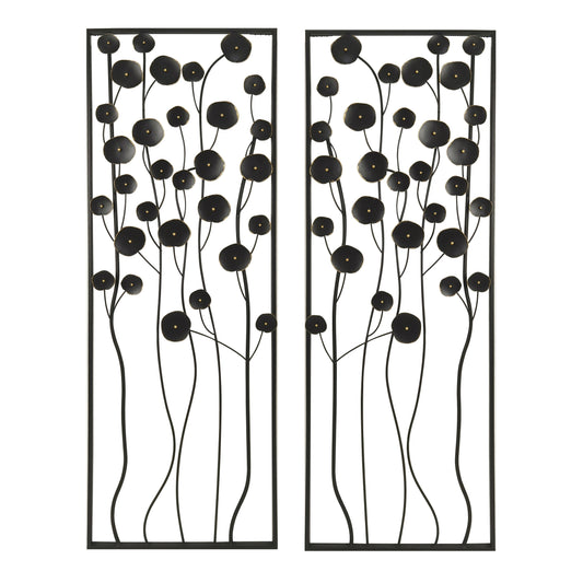 S/2 36" Dainty Flowers Metal Wall D?cor, Black/gol