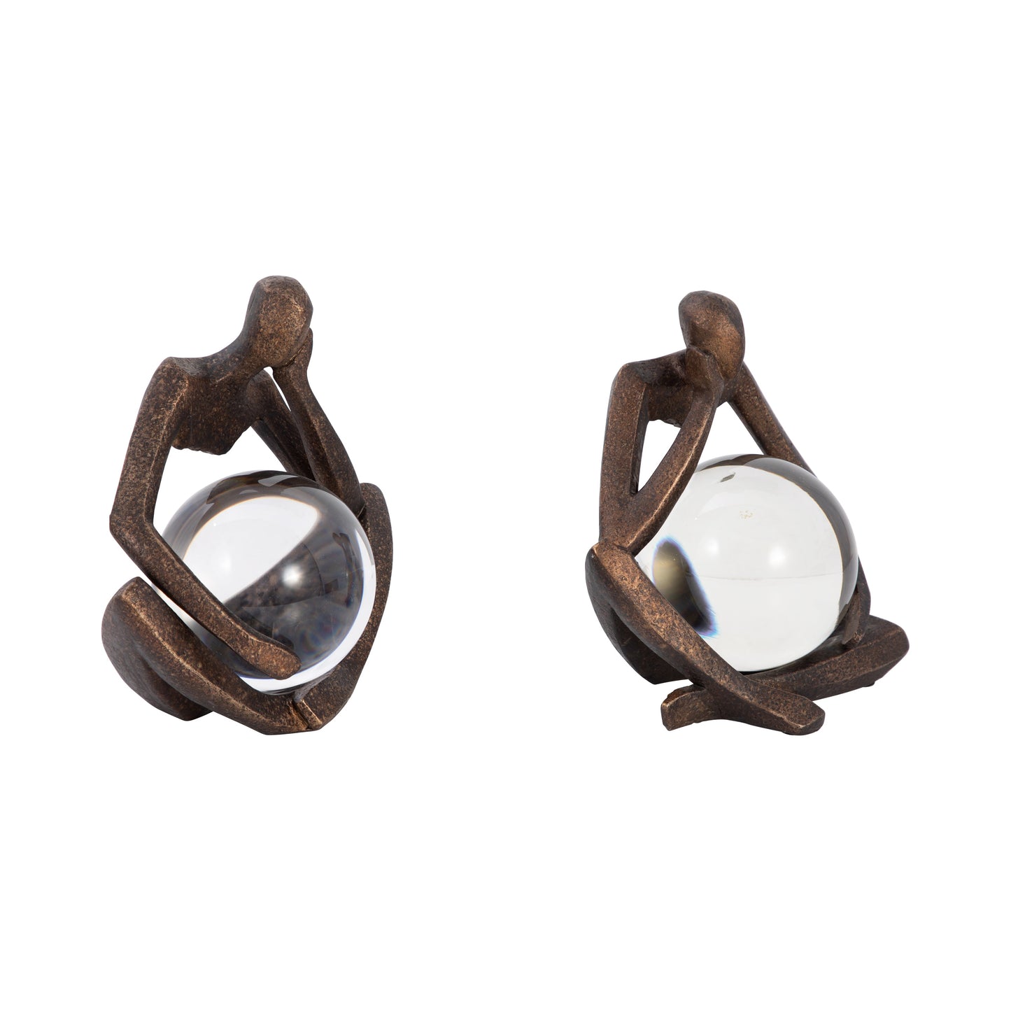 S/2 8" Aracar Statuary With Crystal Sphere, Bronze