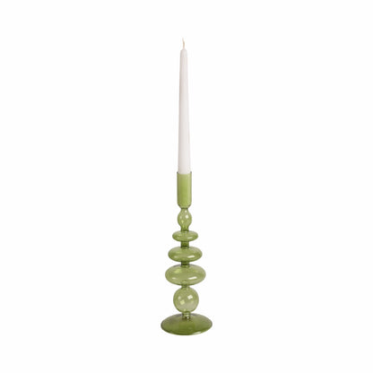 20118-21 |11" Vintage Glass Taper Candle Holder, Olive