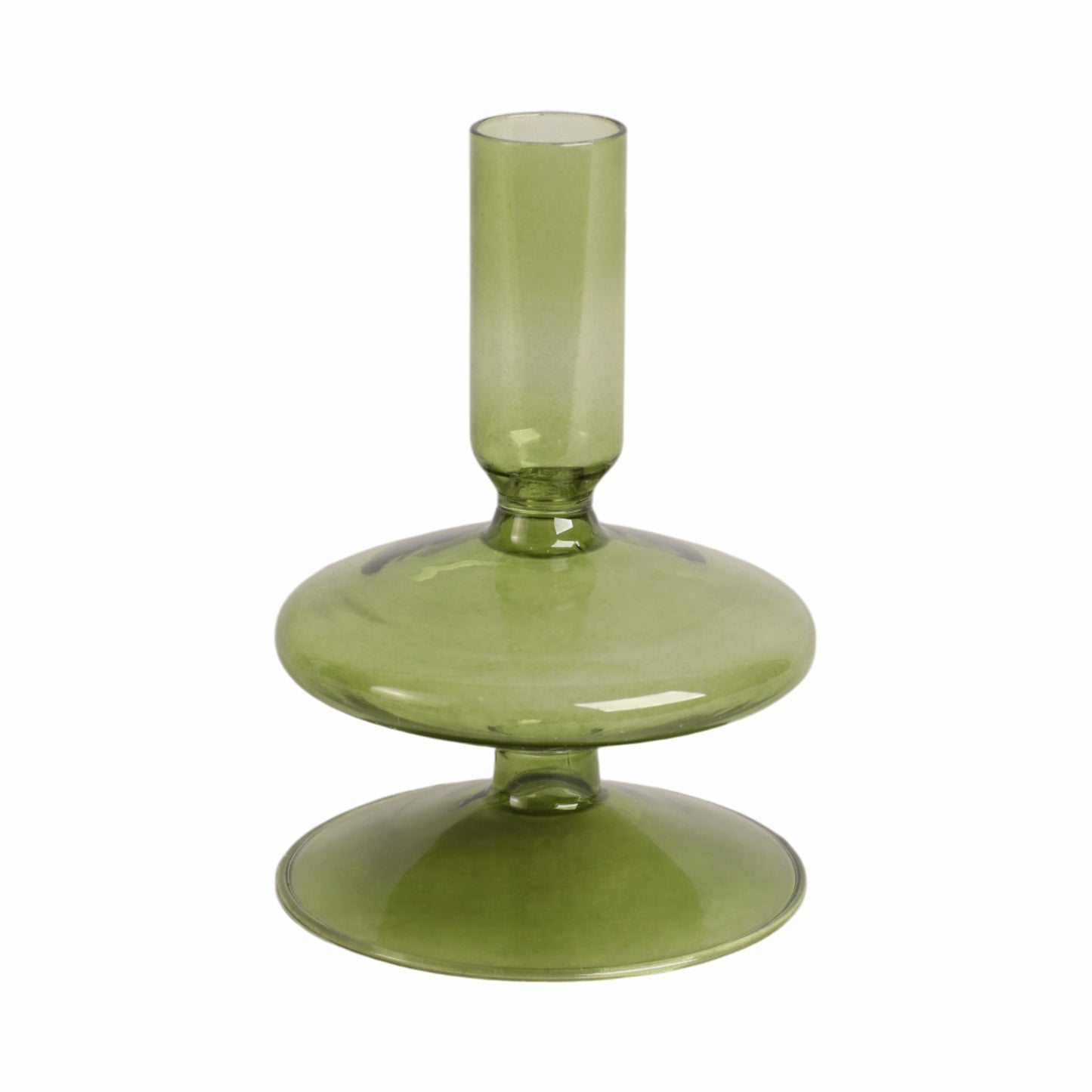 20118-19 |5" Vintage Glass Taper Candle Holder, Olive