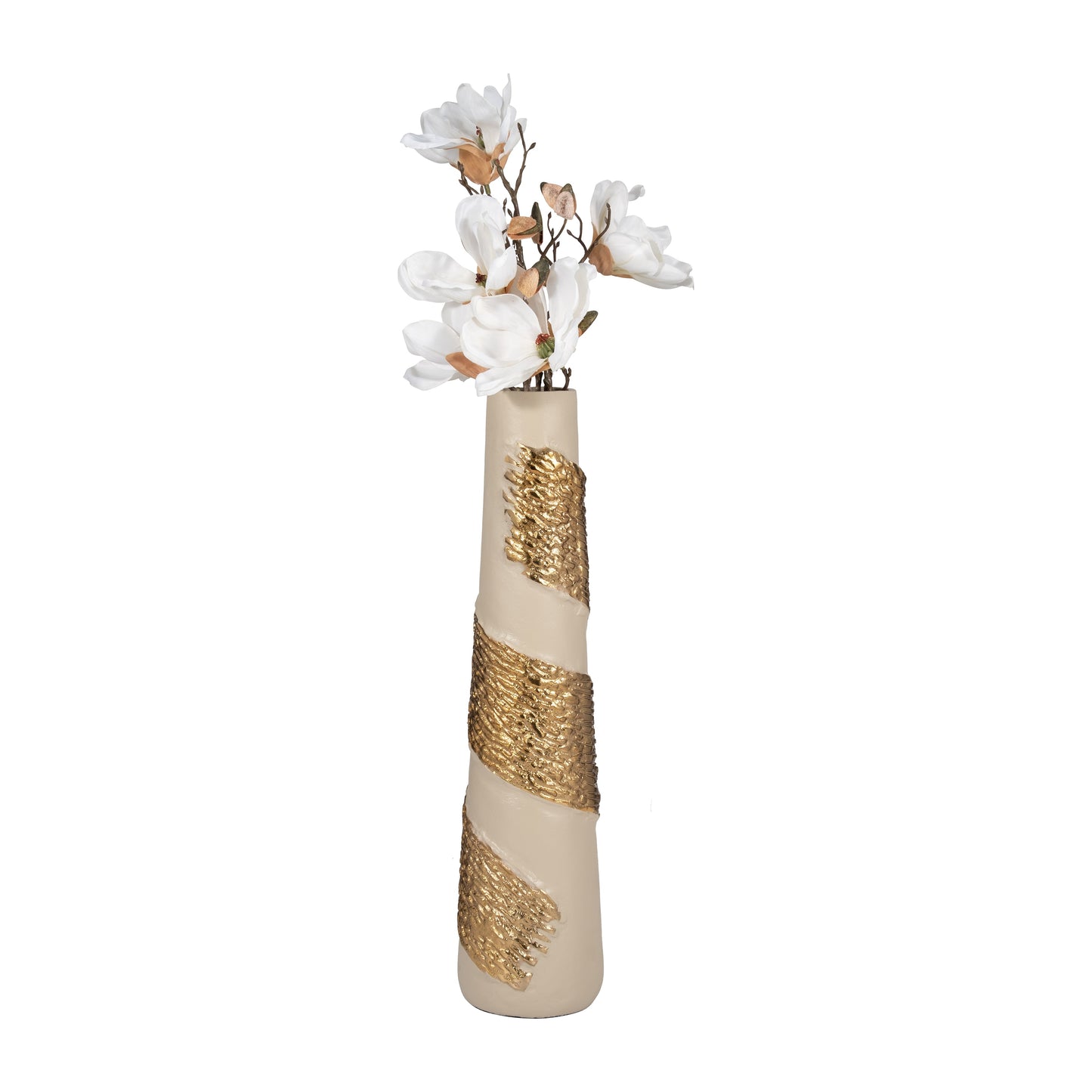 Glass, 22" Aluminum Wrapped Vase, White/gold