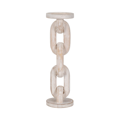 Wood, 14" Chain Pillar Candle Holder, White