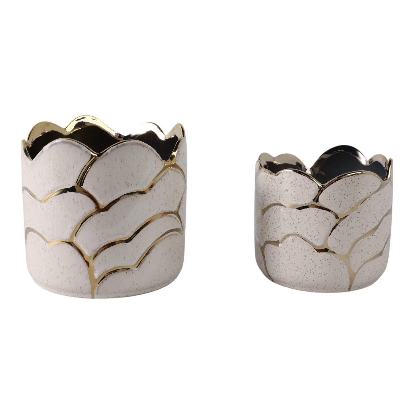 S/2 6/7" Clouds Planter, Ivory/gold