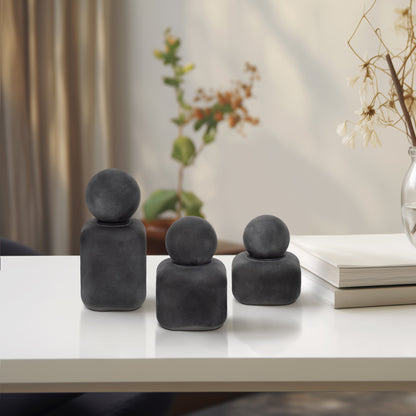 S/3 4/5/6" Mason Black Glass Lidded Bottles