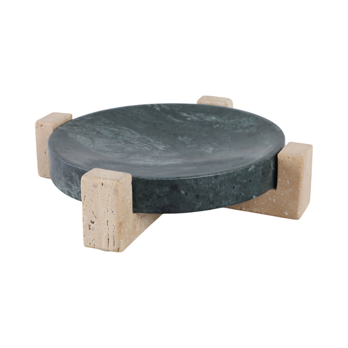 12" Archer Small Green Marble And Travertine Tray