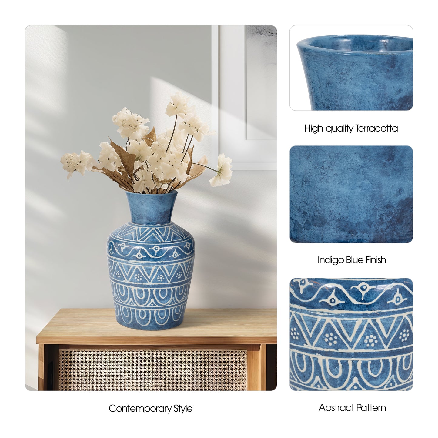 TERRACOTTA, 12"H VASE, BLUE