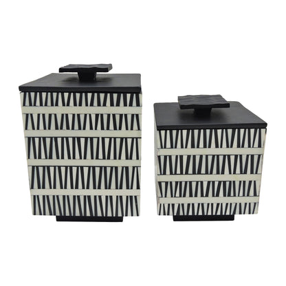 S/2 7/10" Gobiel Black & White Resin Boxes