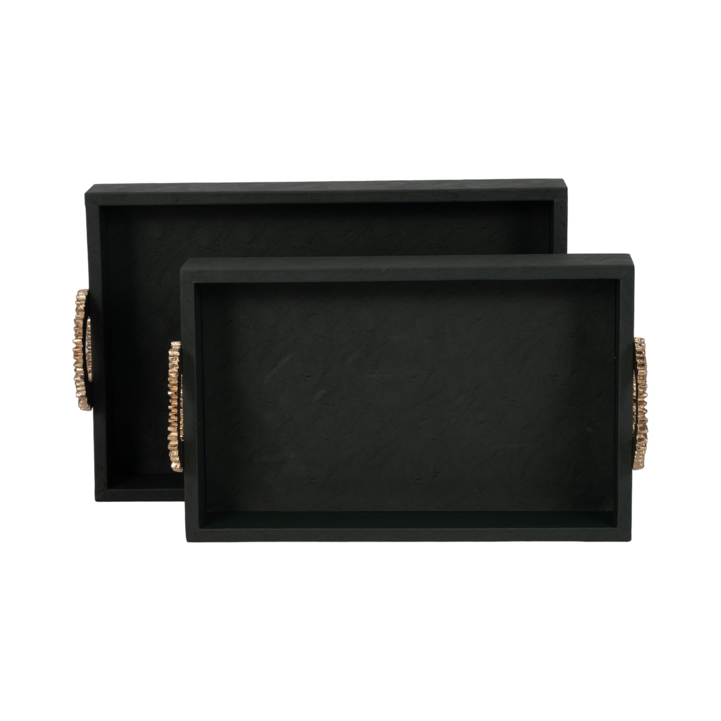 FAUX LEATHER, S/2 16/18" 5TH AVE TRAYS, GREEN/GOLD