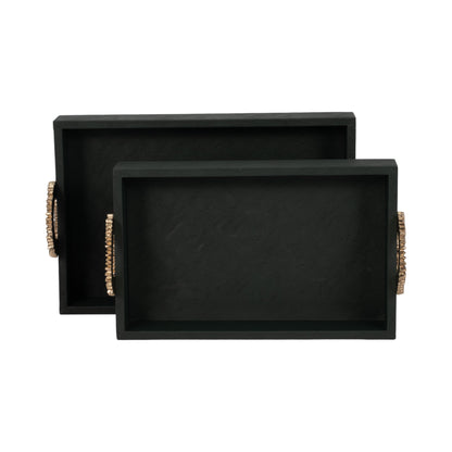 FAUX LEATHER, S/2 16/18" 5TH AVE TRAYS, GREEN/GOLD