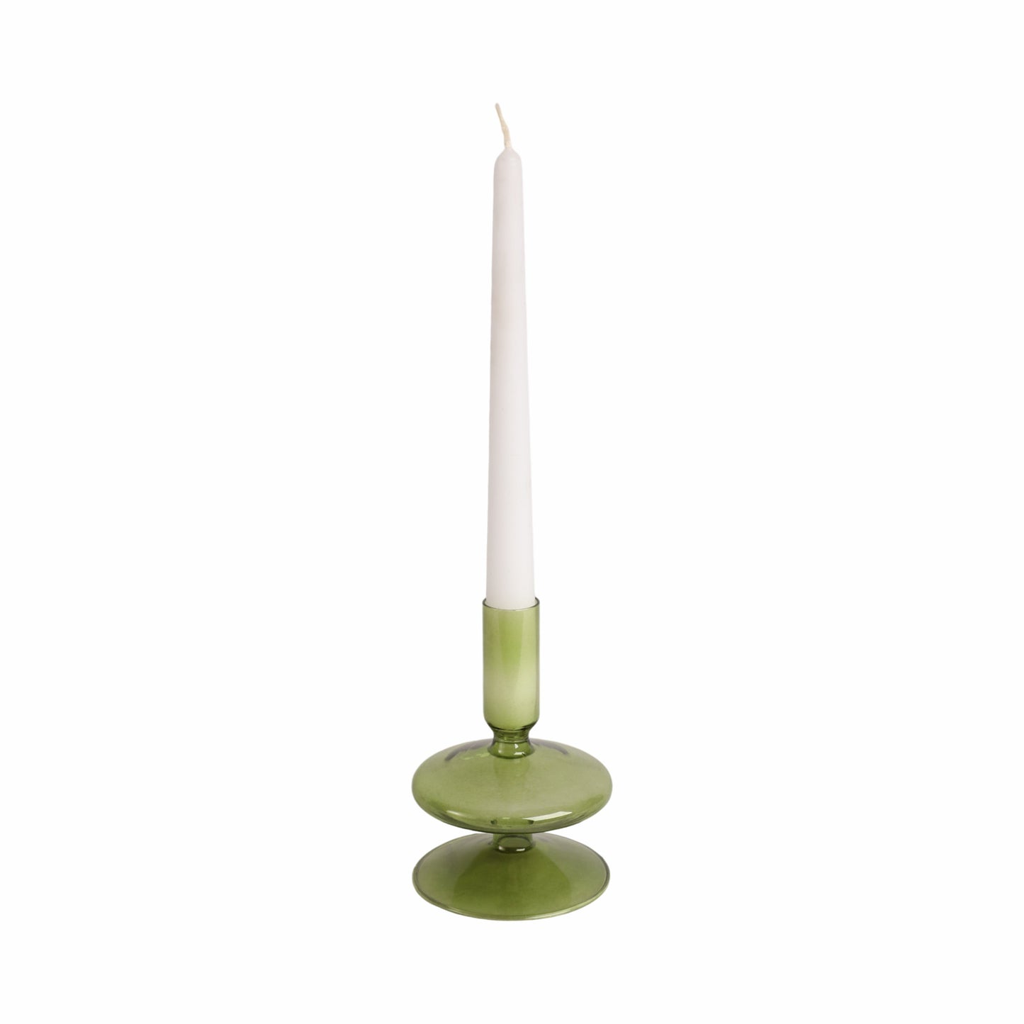 20118-19 |5" Vintage Glass Taper Candle Holder, Olive