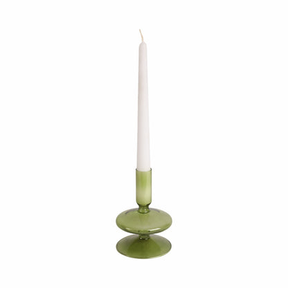 20118-19 |5" Vintage Glass Taper Candle Holder, Olive