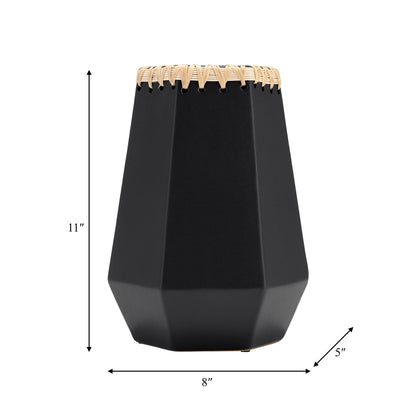 CER, 11"H VASE W/ WEAVING, BLACK