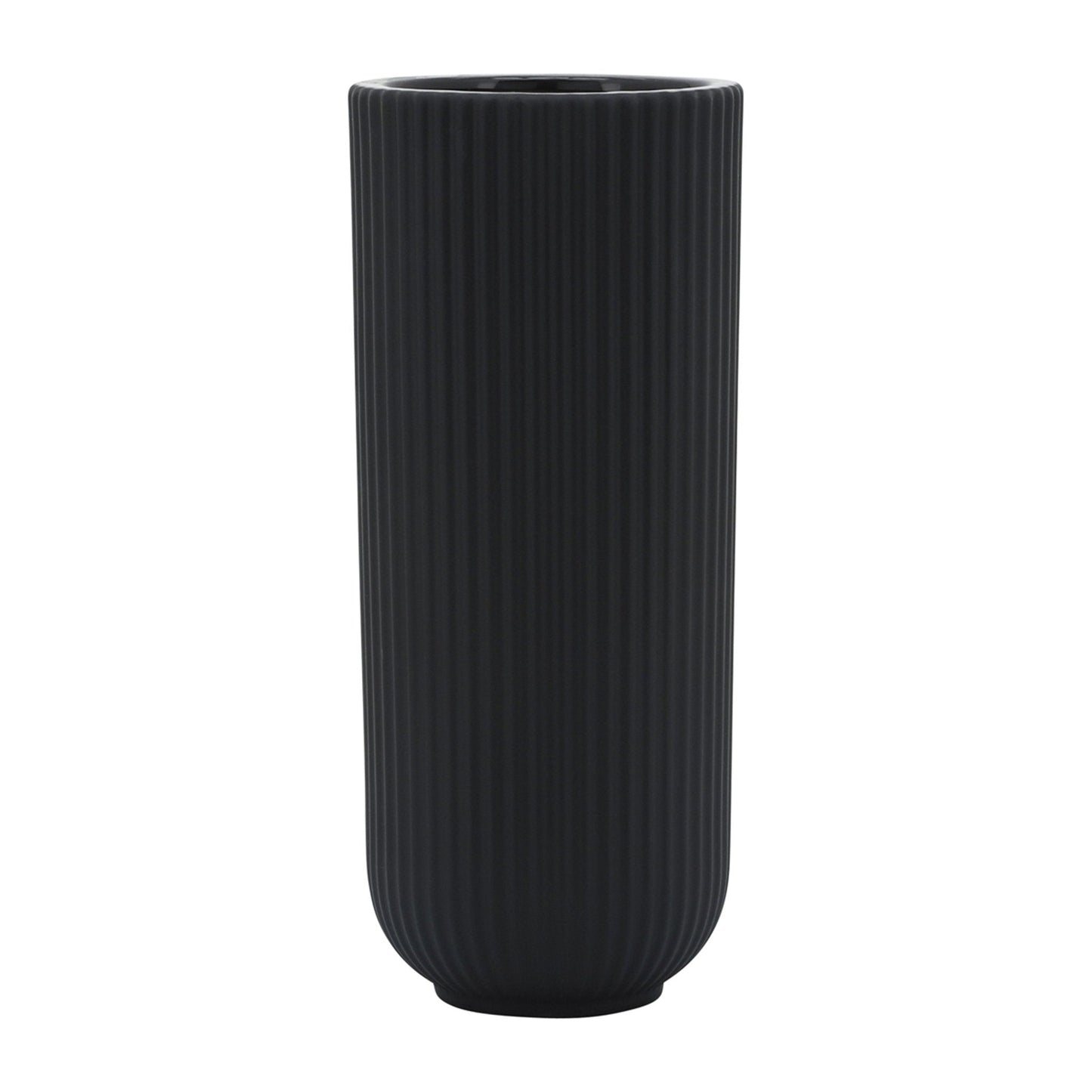 CER, 11"H RIDGED VASE, BLACK |17122-06