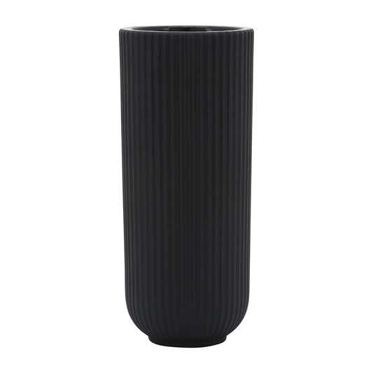 CER, 11"H RIDGED VASE, BLACK |17122-06