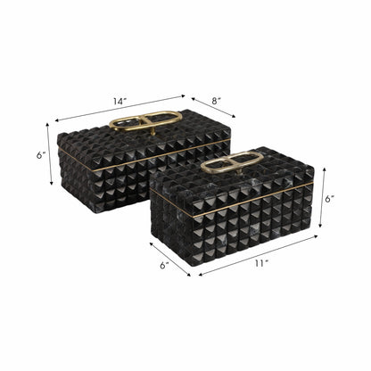 S/2 11/14" Bente Grey Resin Boxes