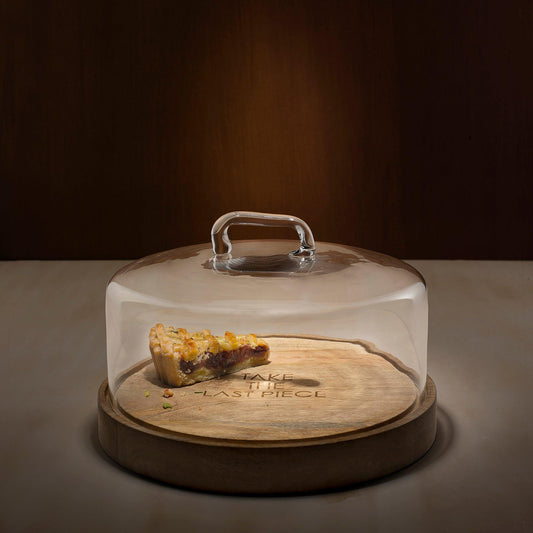 Cylindrical Glass Cloche With Wooden Base