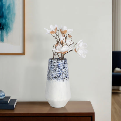 16" Tapered Bottom Vase Arctic Finish, White/blue